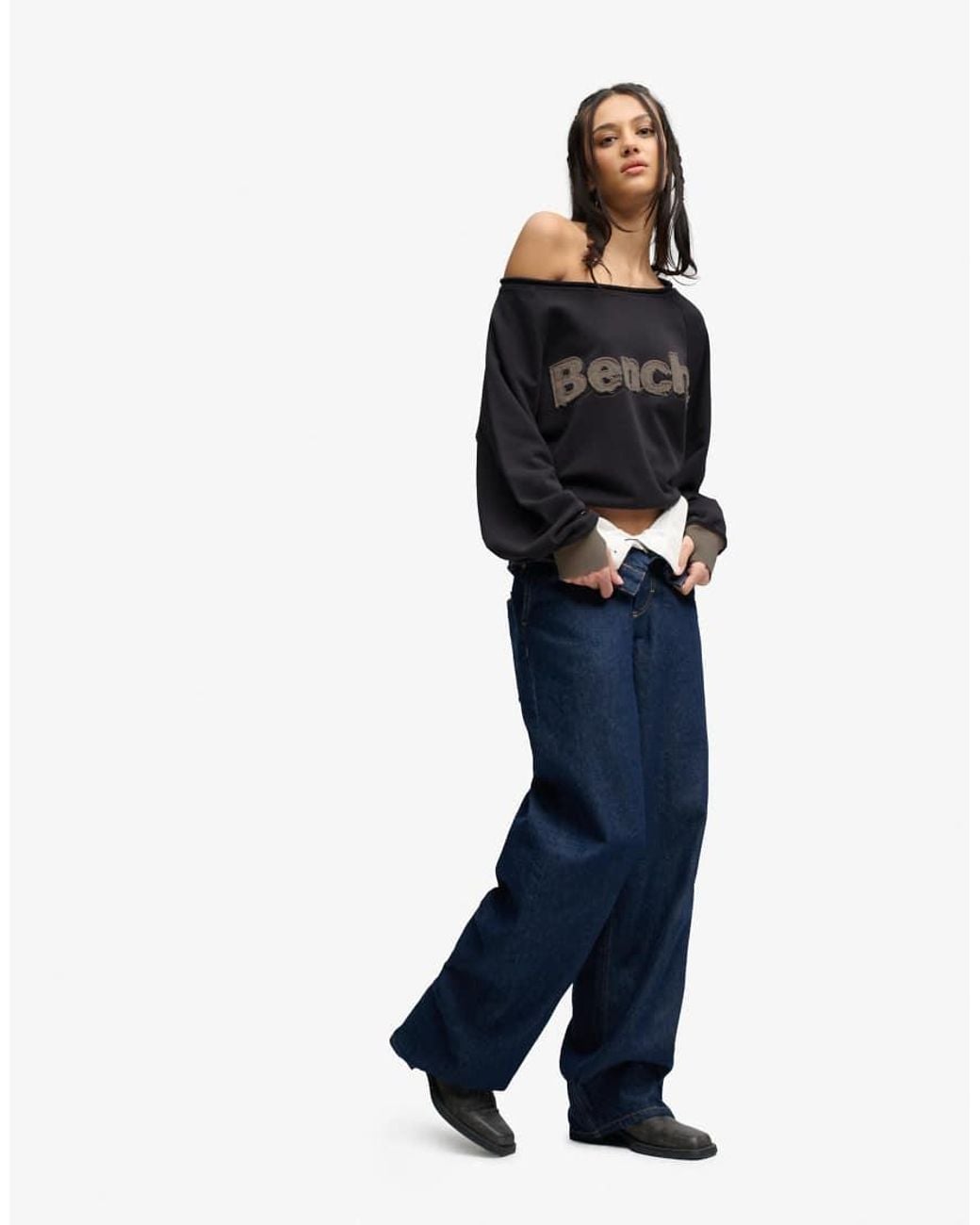 Bench x Superdry & Co Blue Bardot Oversized Sweatshirt