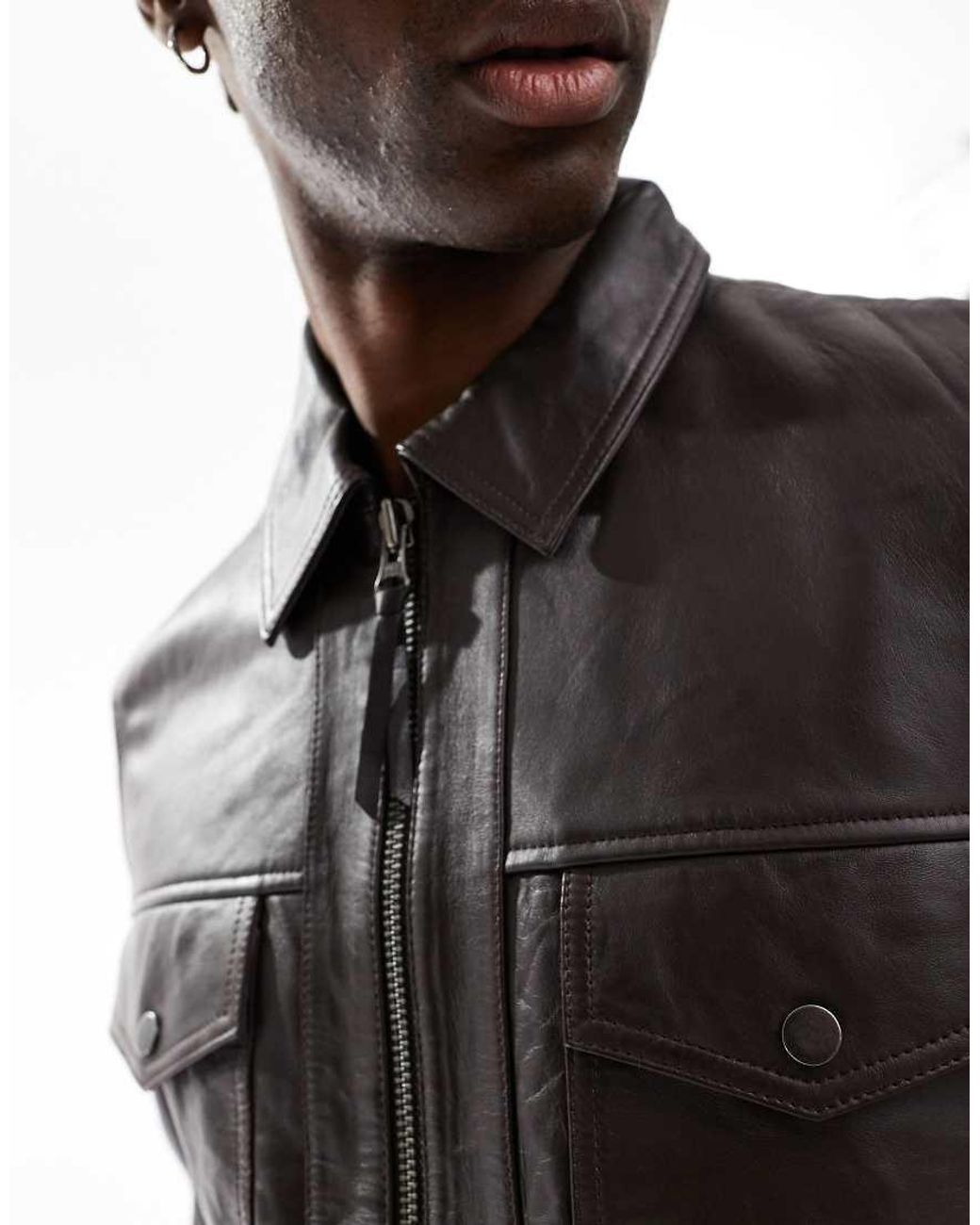 Barney's Originals Gray Real Leather Harrington for men