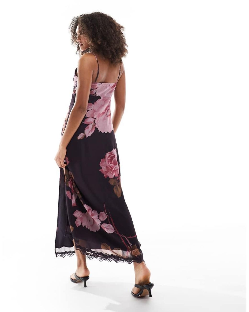 Miss Selfridge Red Lace Trim Midi Slip Dress