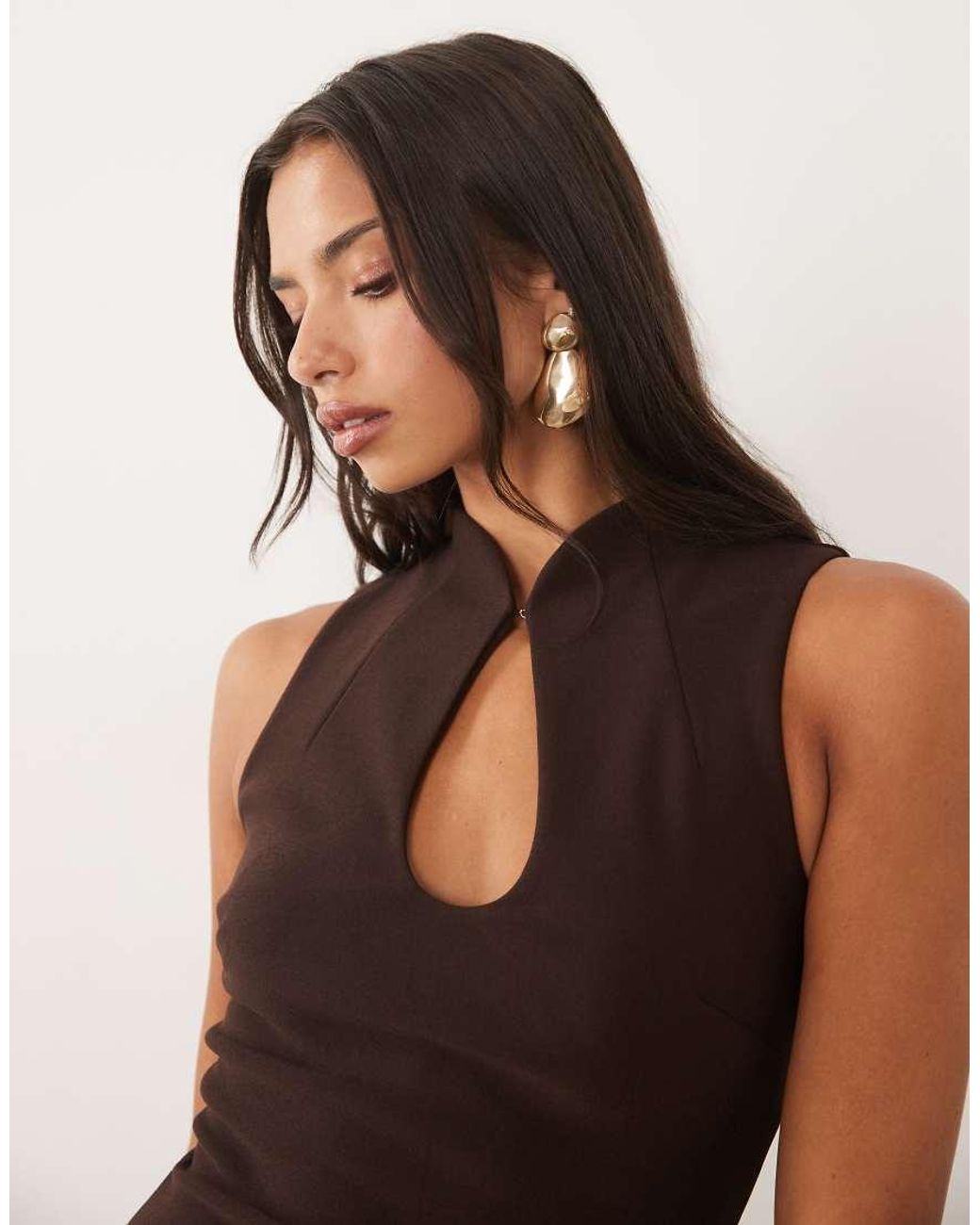 Forever New Natural Mandarin Collar Bodycon Midi Dress