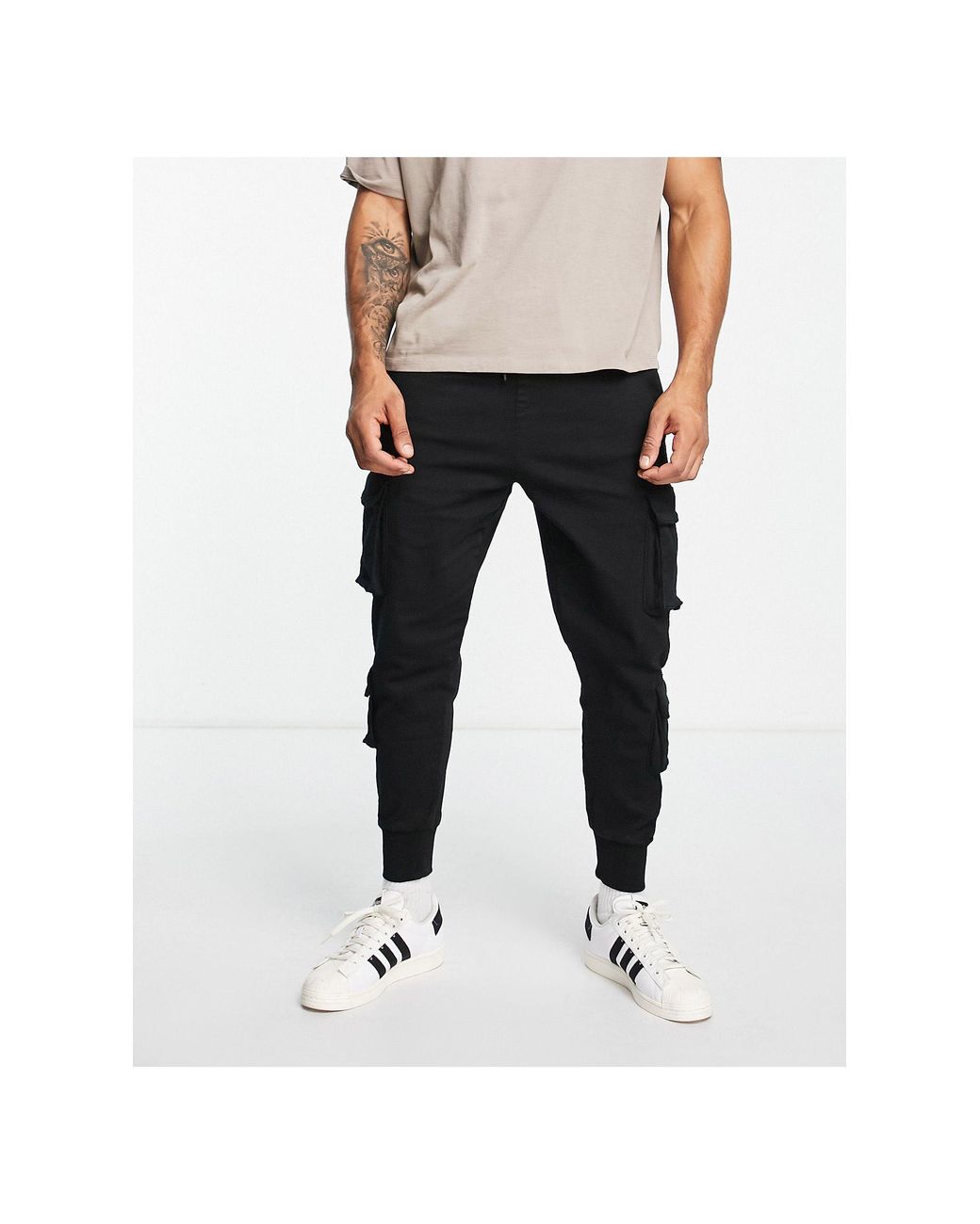 Bershka Loose Fit Utility Cargo Trousers in Black for Men | Lyst