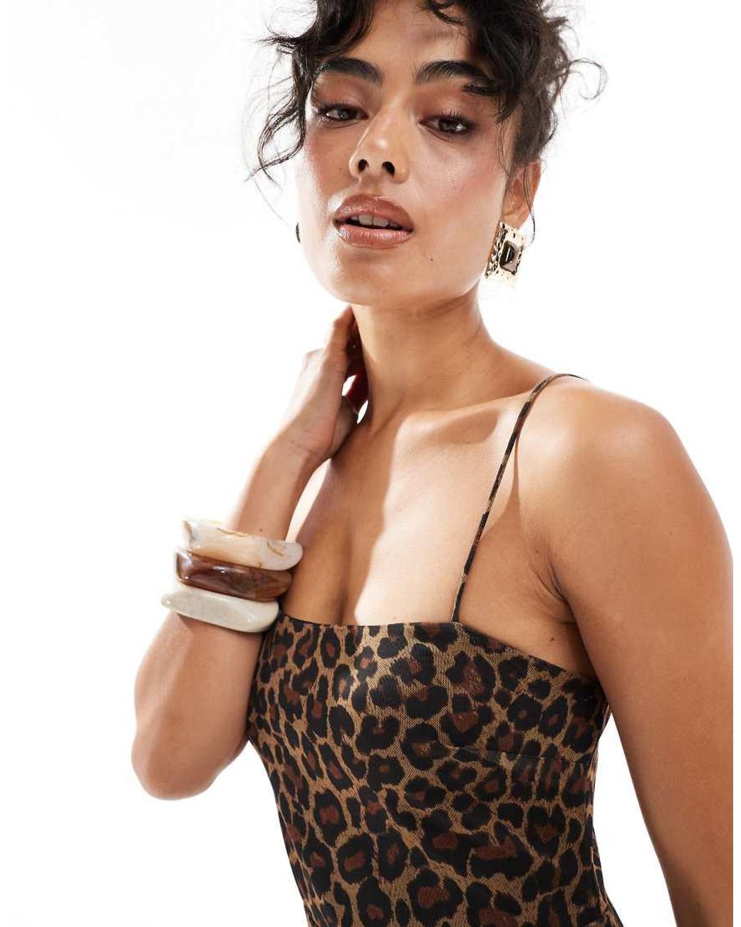 Mango Brown Woven Cami Leopard Print Dress