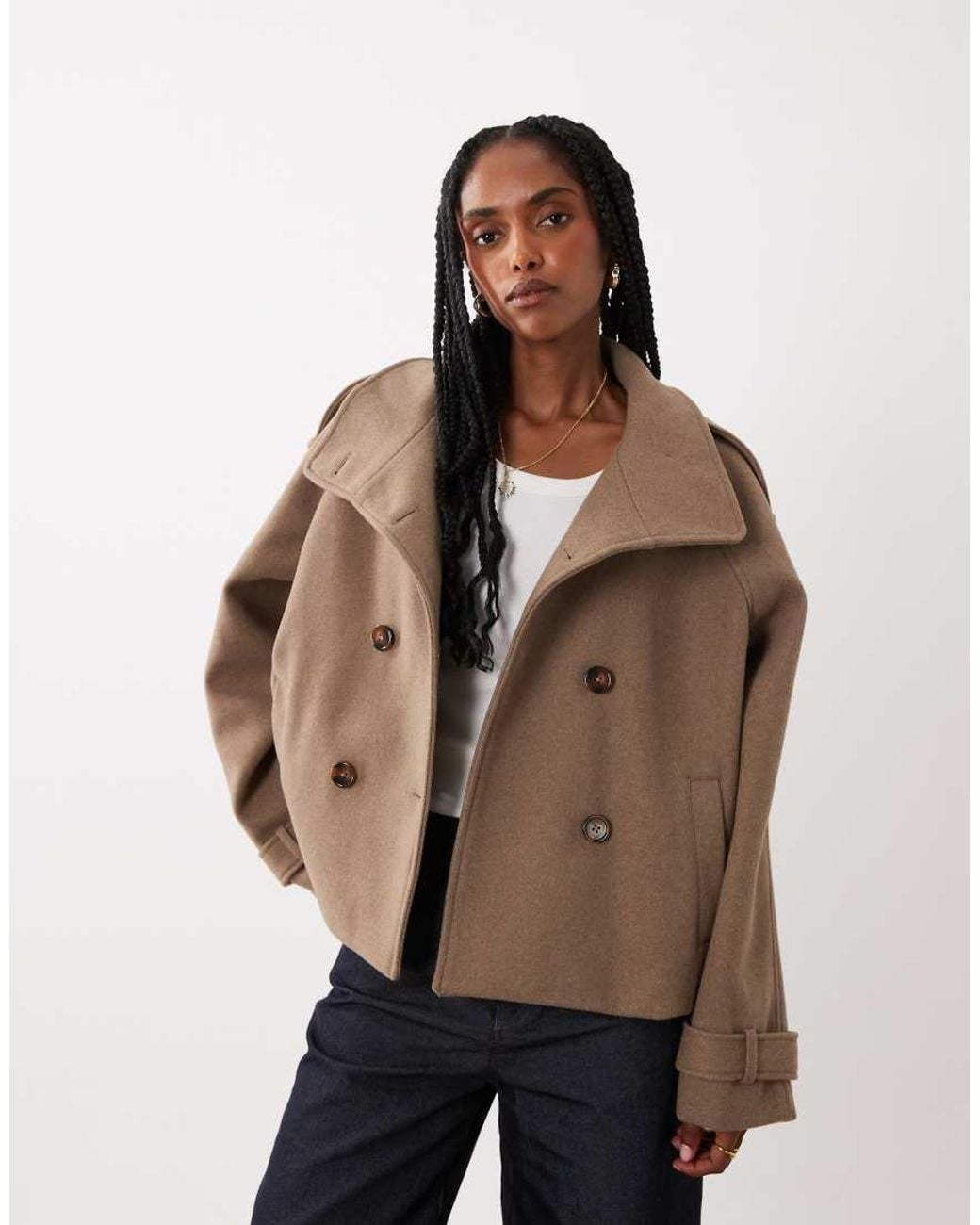 Threadbare Natural Funnel Neck Faux Wool Short Jacket