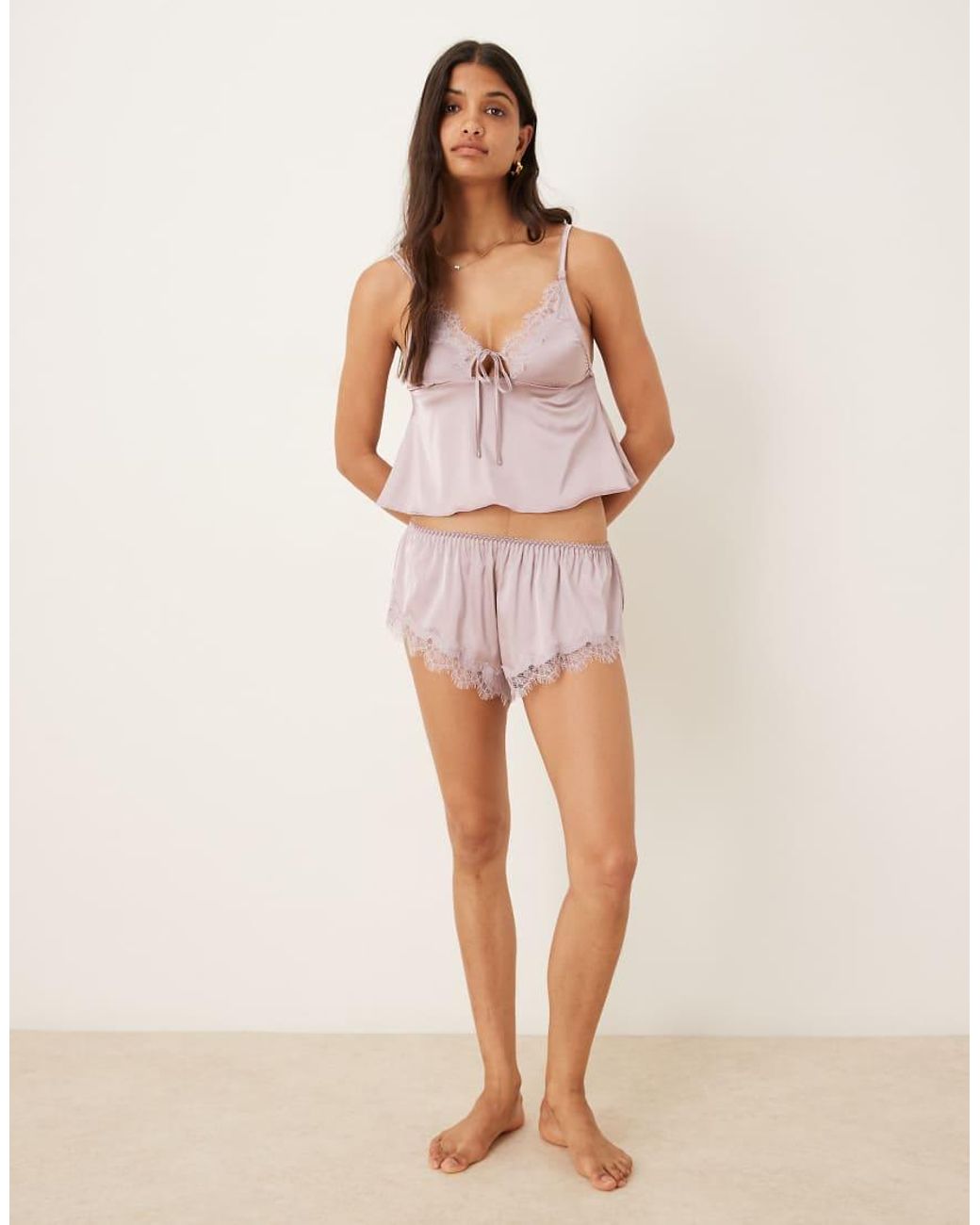 KAT THE LABEL Purple Sorrento Satin Lace Short