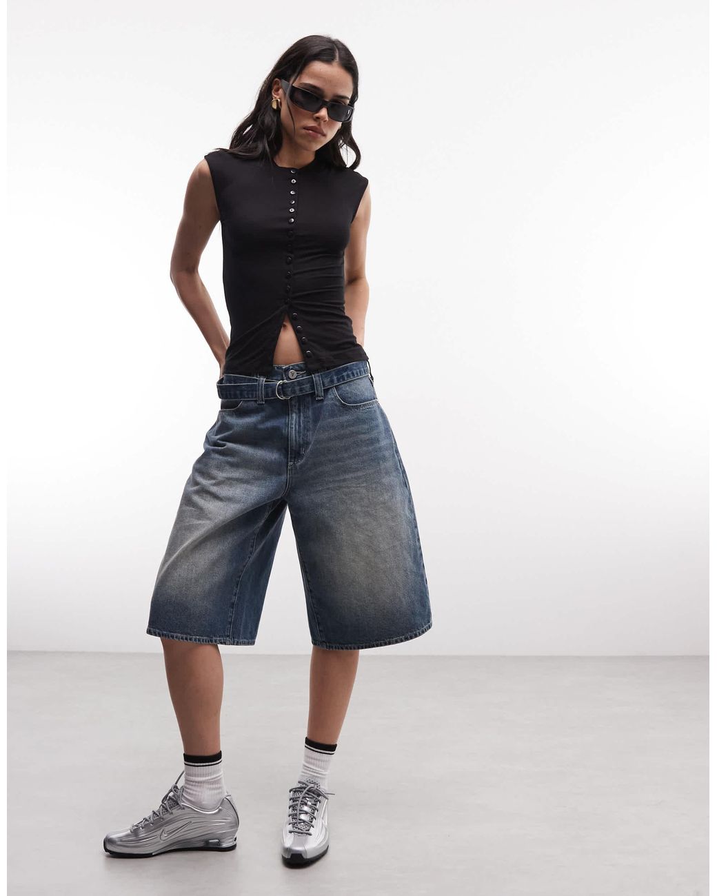 Weekday Black Button Front Top