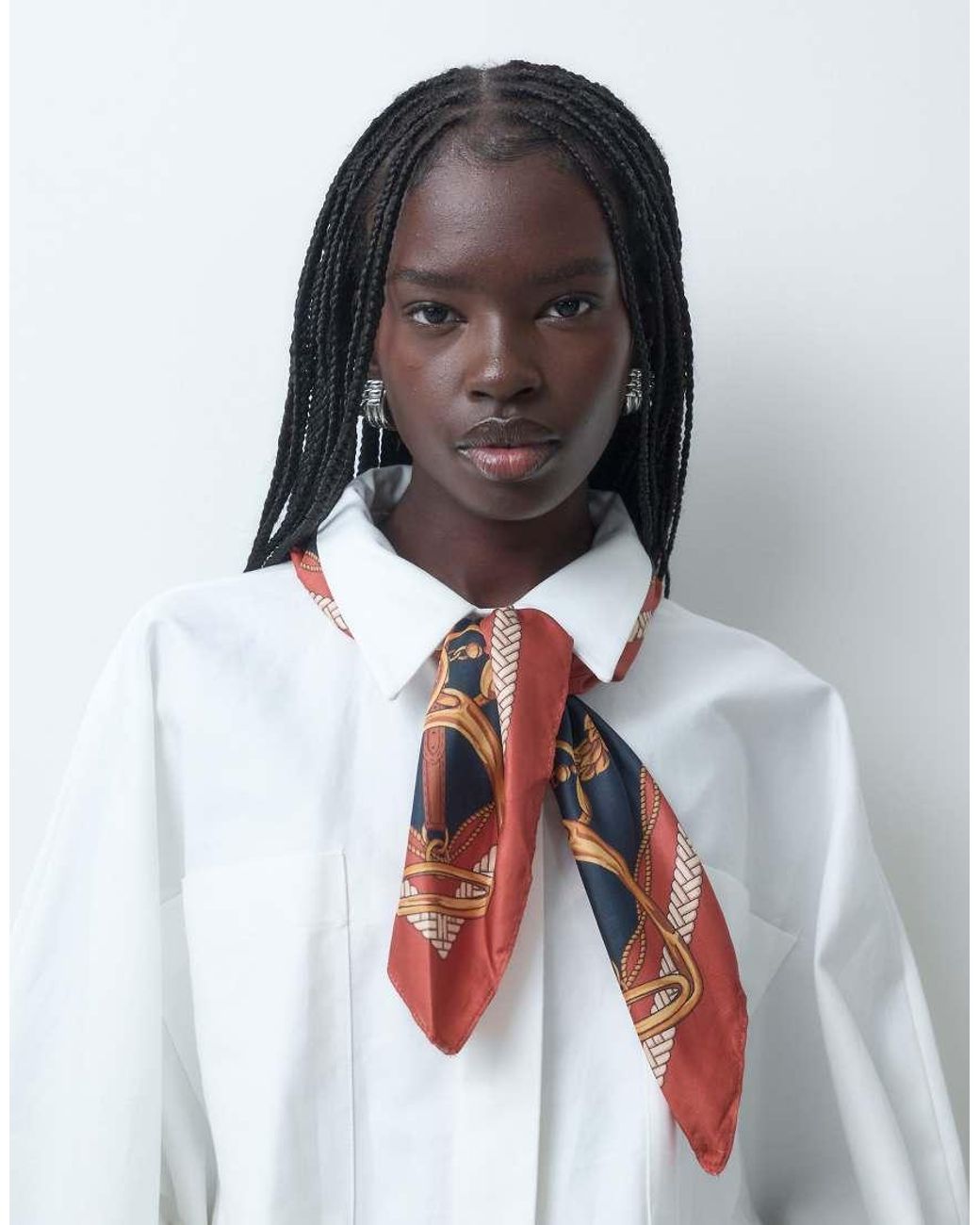 Mango Blue Satin Scarf Print