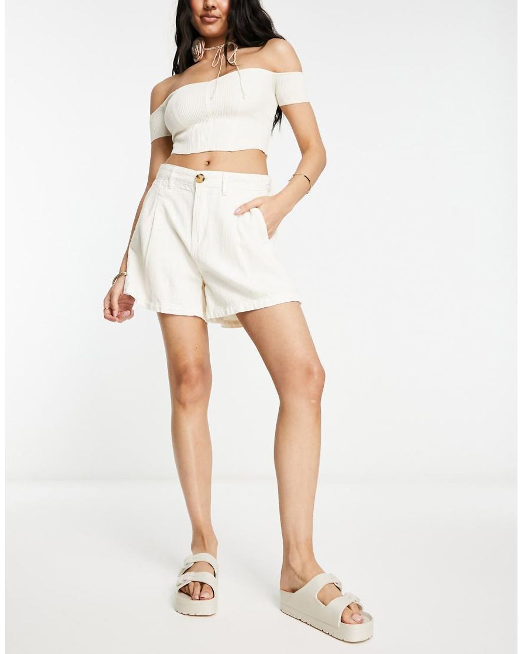 Stradivarius Elegante Denim Short in het White