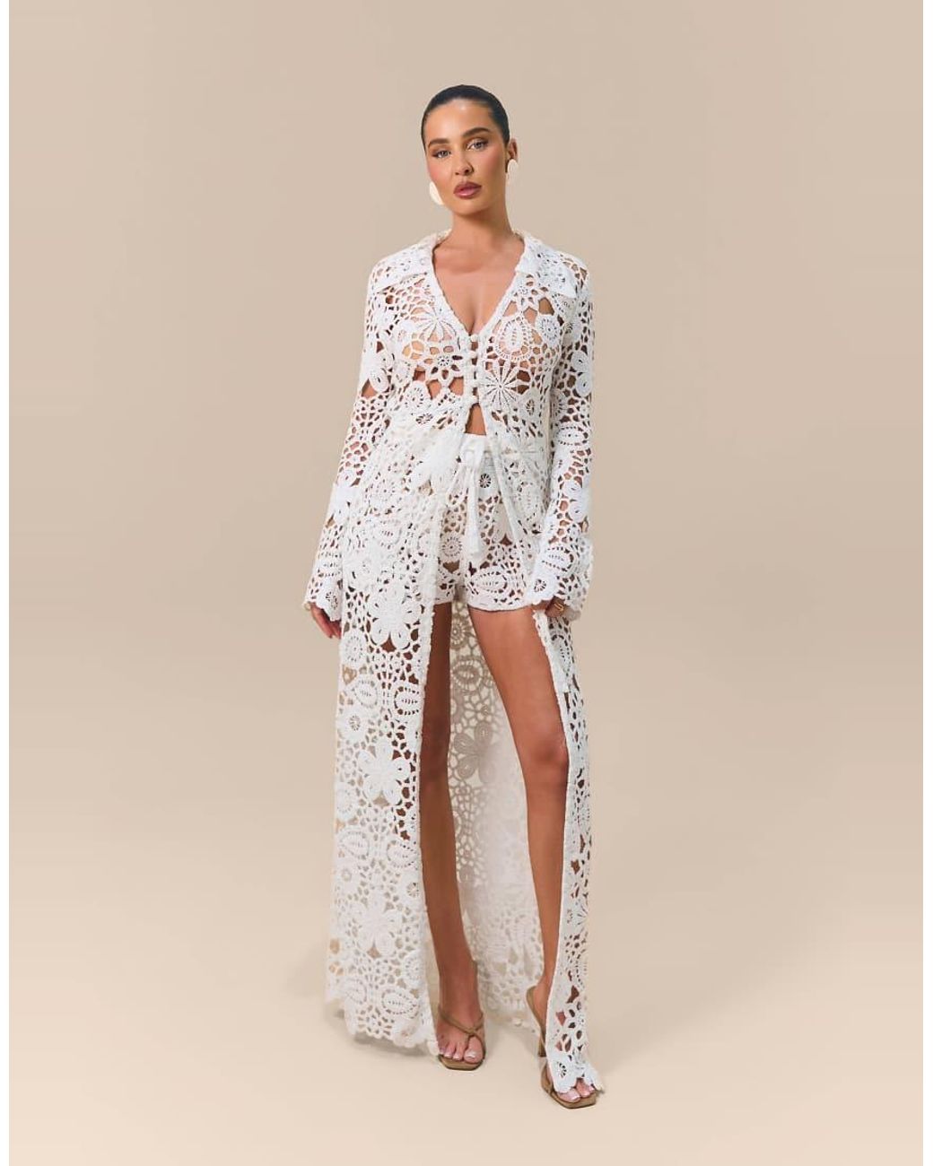 Wanderdoll Green Wander Doll X Emma Milton Kaiya Premium Lace Crochet Knit Collared Longline Cardigan
