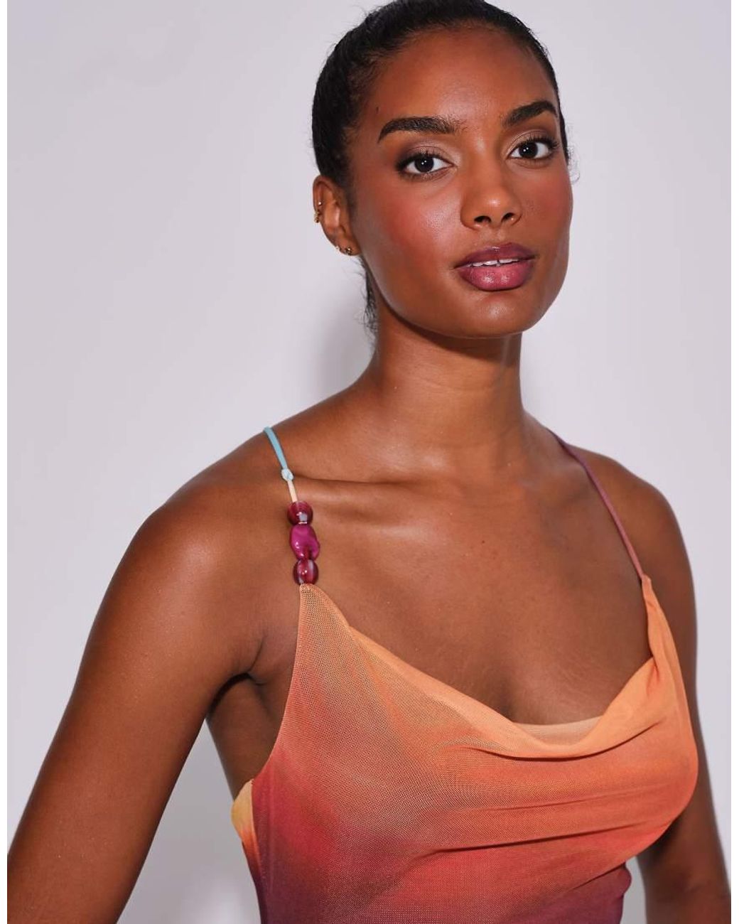 South Beach Red Ombre Mesh Cowl Neck Maxi Dress