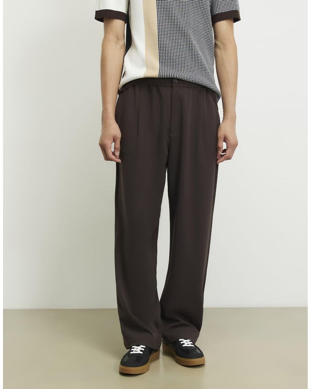 River Island Brown Loose Fit Trousers for men
