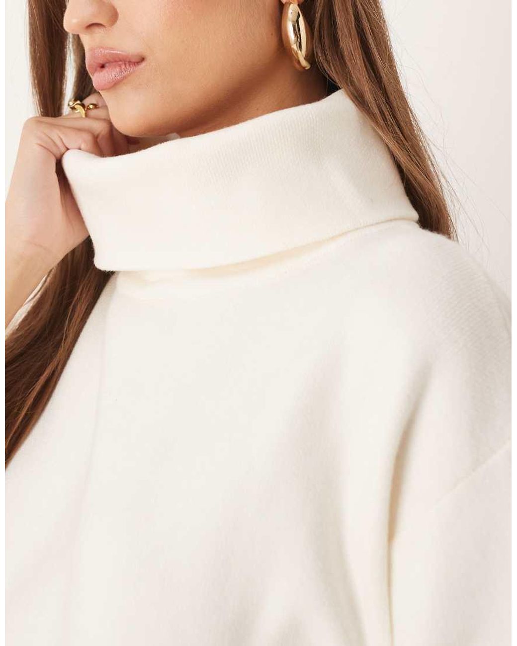 Mango White Roll Neck Short Sleeve Knitted Top