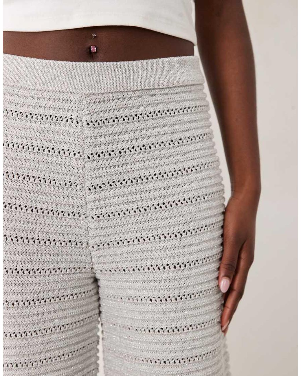 ASOS Natural Crochet Knit Wide Leg Trousers Co-ord