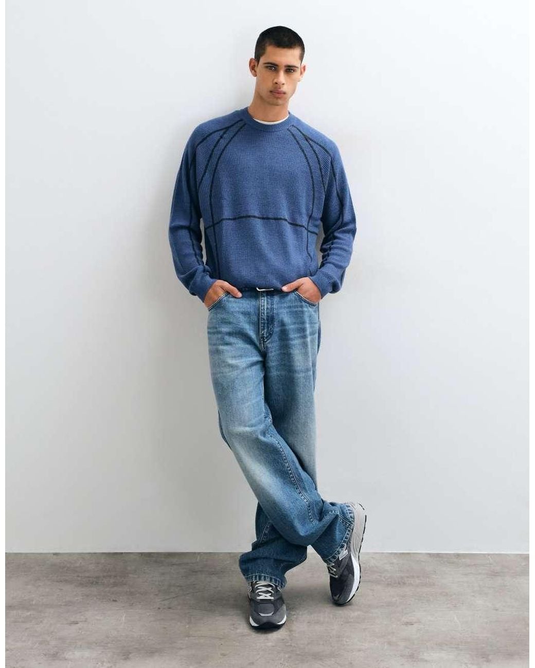 ASOS Blue Knitted Oversized Panelled Jumper for men