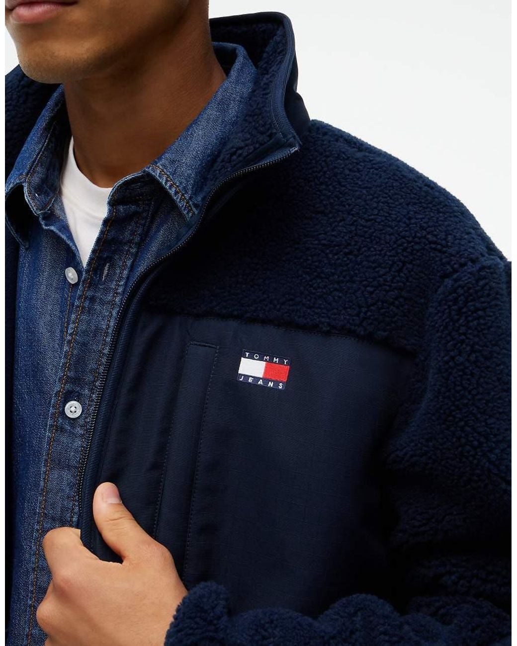 Tommy Hilfiger Blue Mixed Texture Teddy Fleece Jacket for men