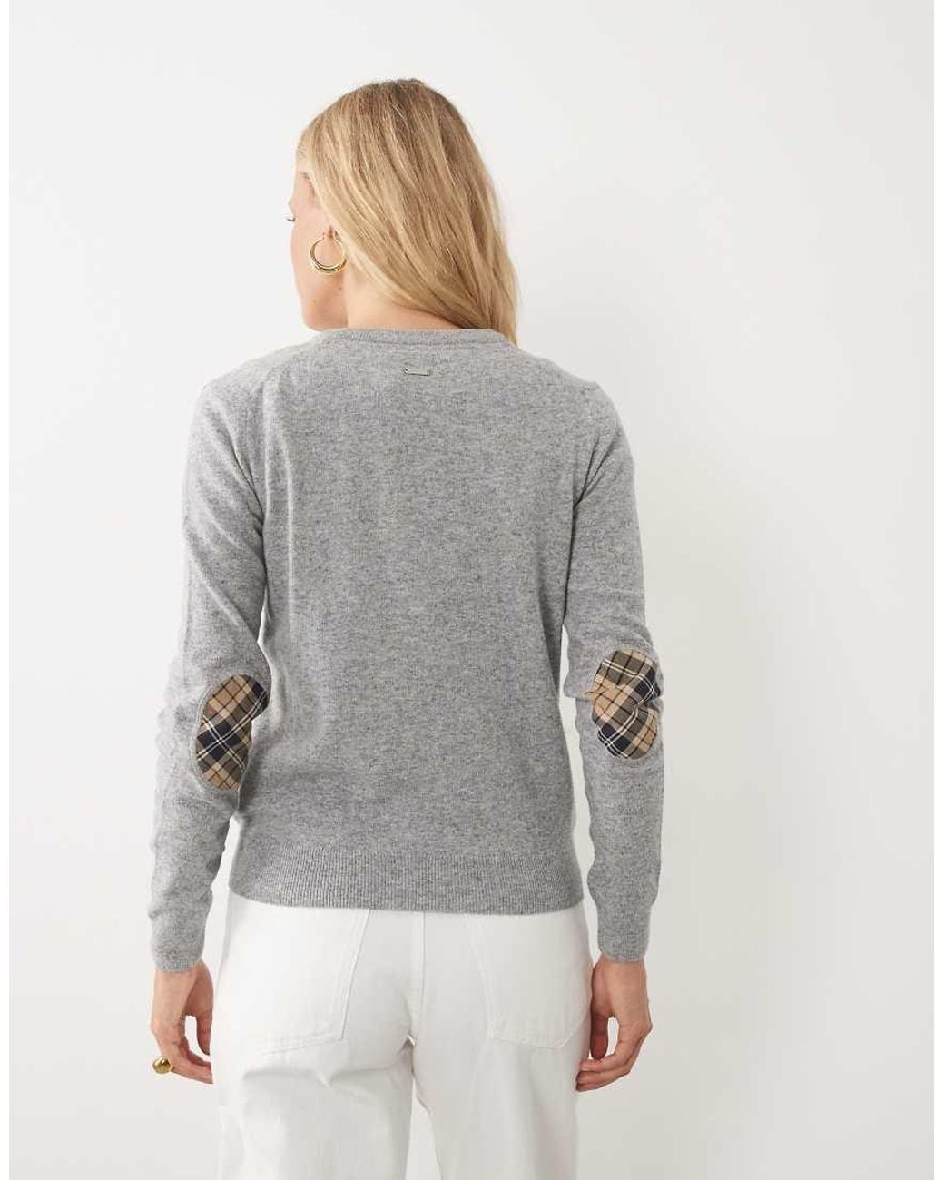Barbour Gray Pendle Tartan Check Detail Button Through Knitted Cardigan