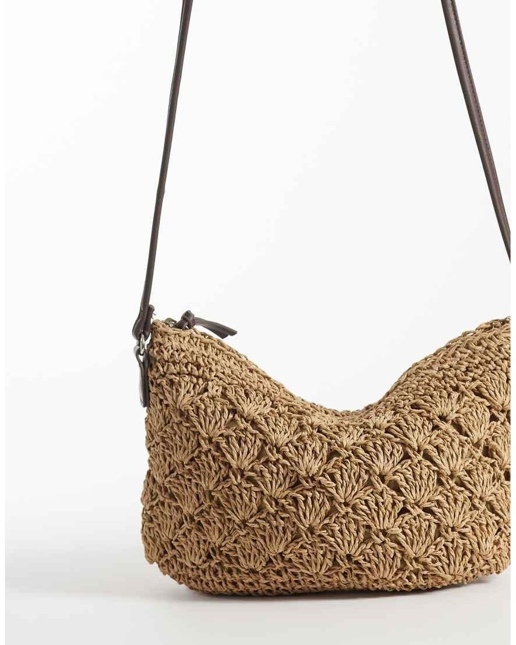 ASOS Crochet Straw Shell Crossbody Bag in Natural | Lyst UK