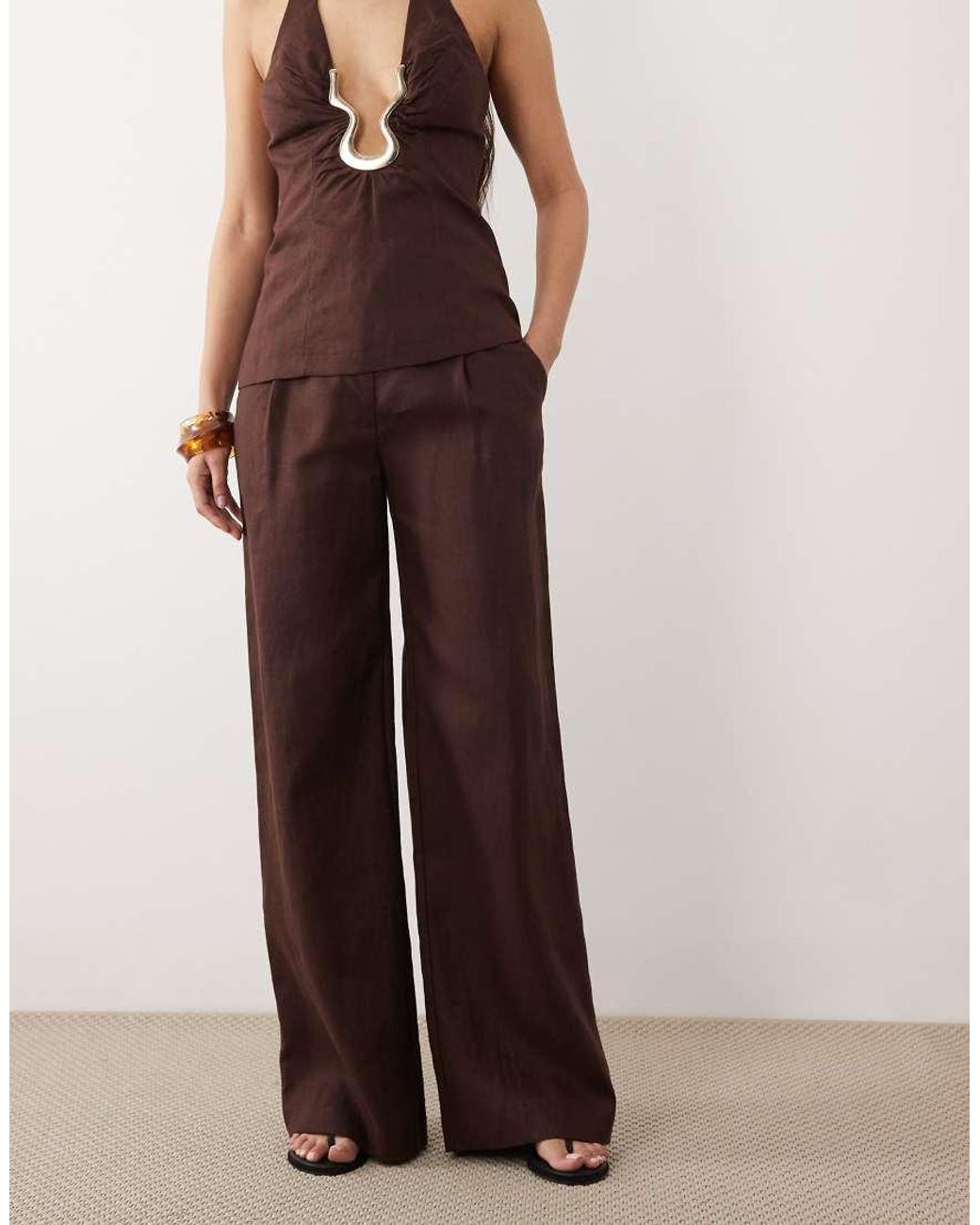 Bardot Brown Geordy Hipster Linen Pants