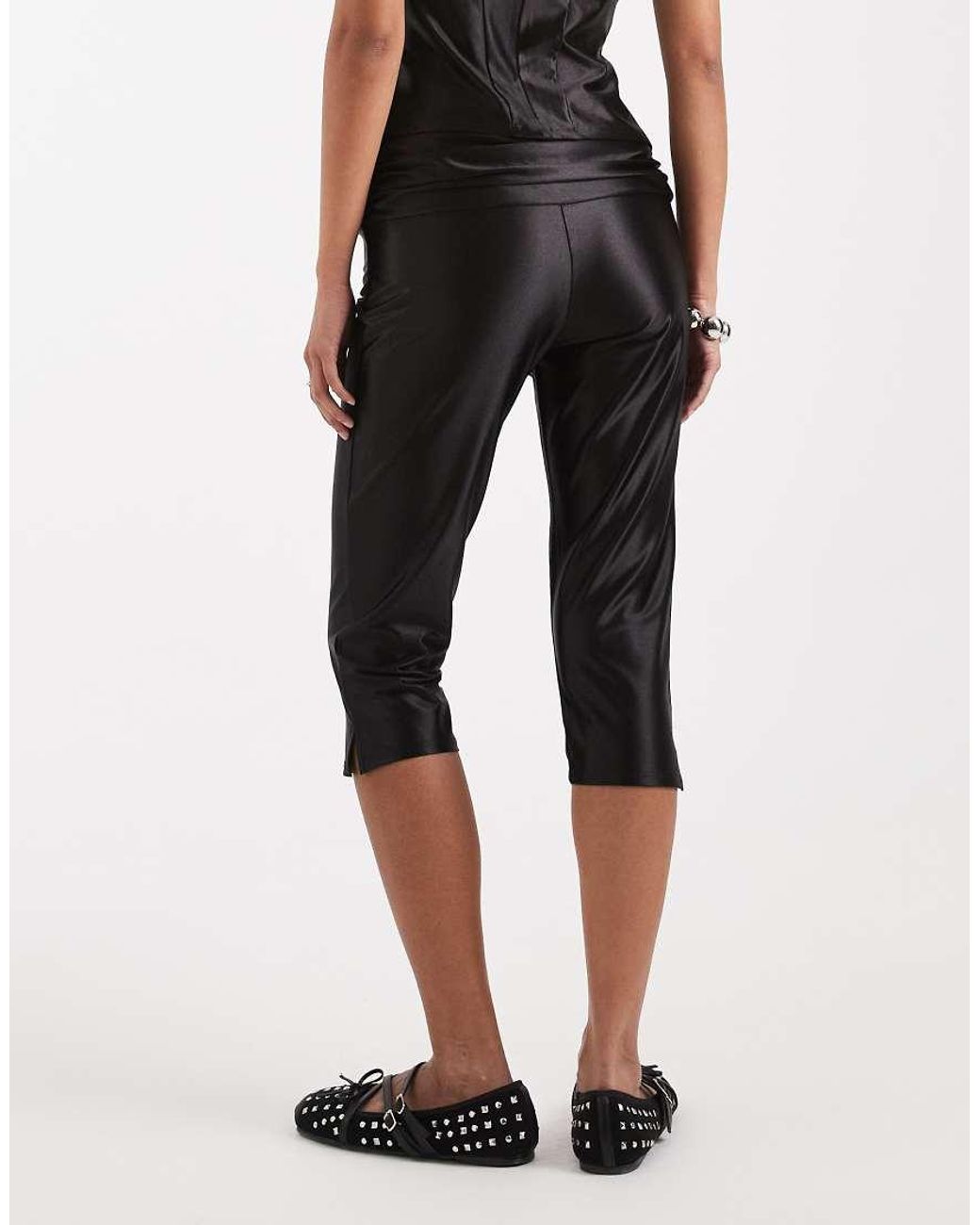 Collusion Black Stretch Satin Low Rise Capri Pants