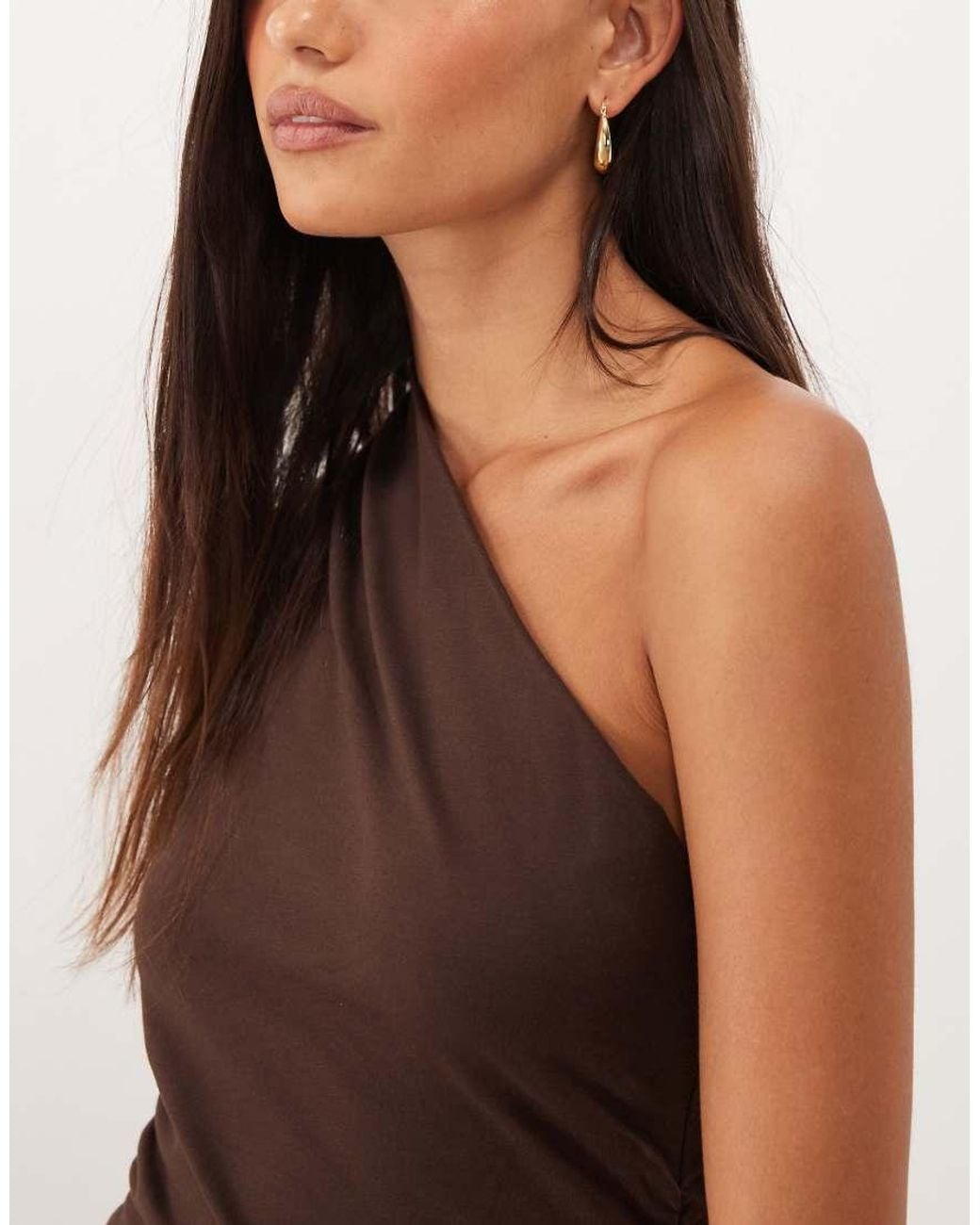 ASOS Brown One Shoulder Jersey Maxi Dress