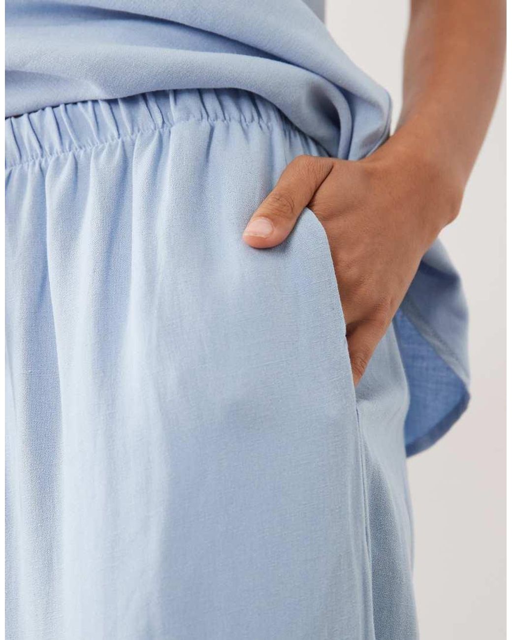ASOS Blue Linen Blend Wide Leg Pull On Trouser