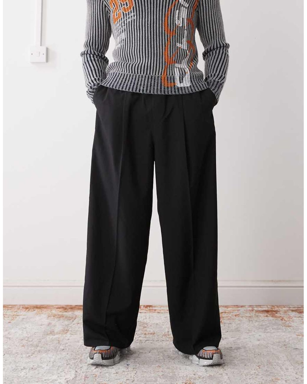 Weekday Black Oversized Tailored Trousers With Elasticated Waistband for men