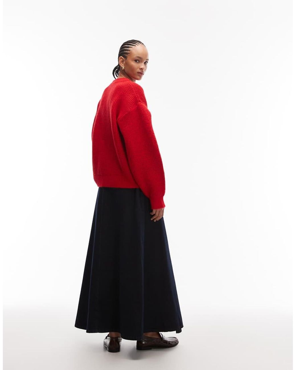 ASOS Red Denim Hanky Hem Skirt