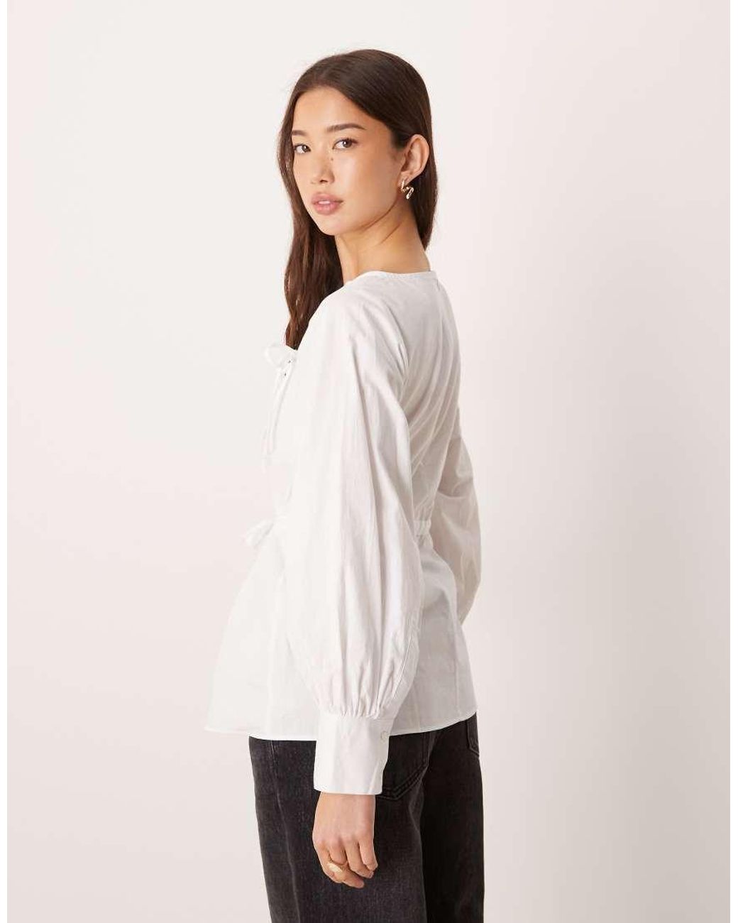 ASOS White Ruched Poplin Tie Front Blouse