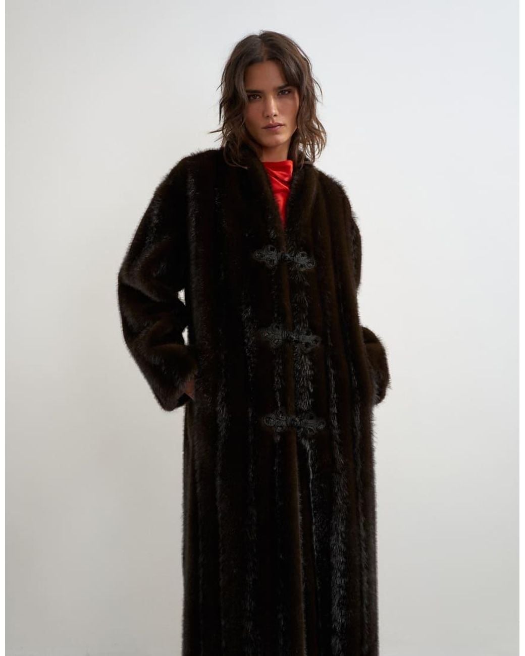 TOPSHOP White Faux Fur Longline Jacket With Knot Fastening