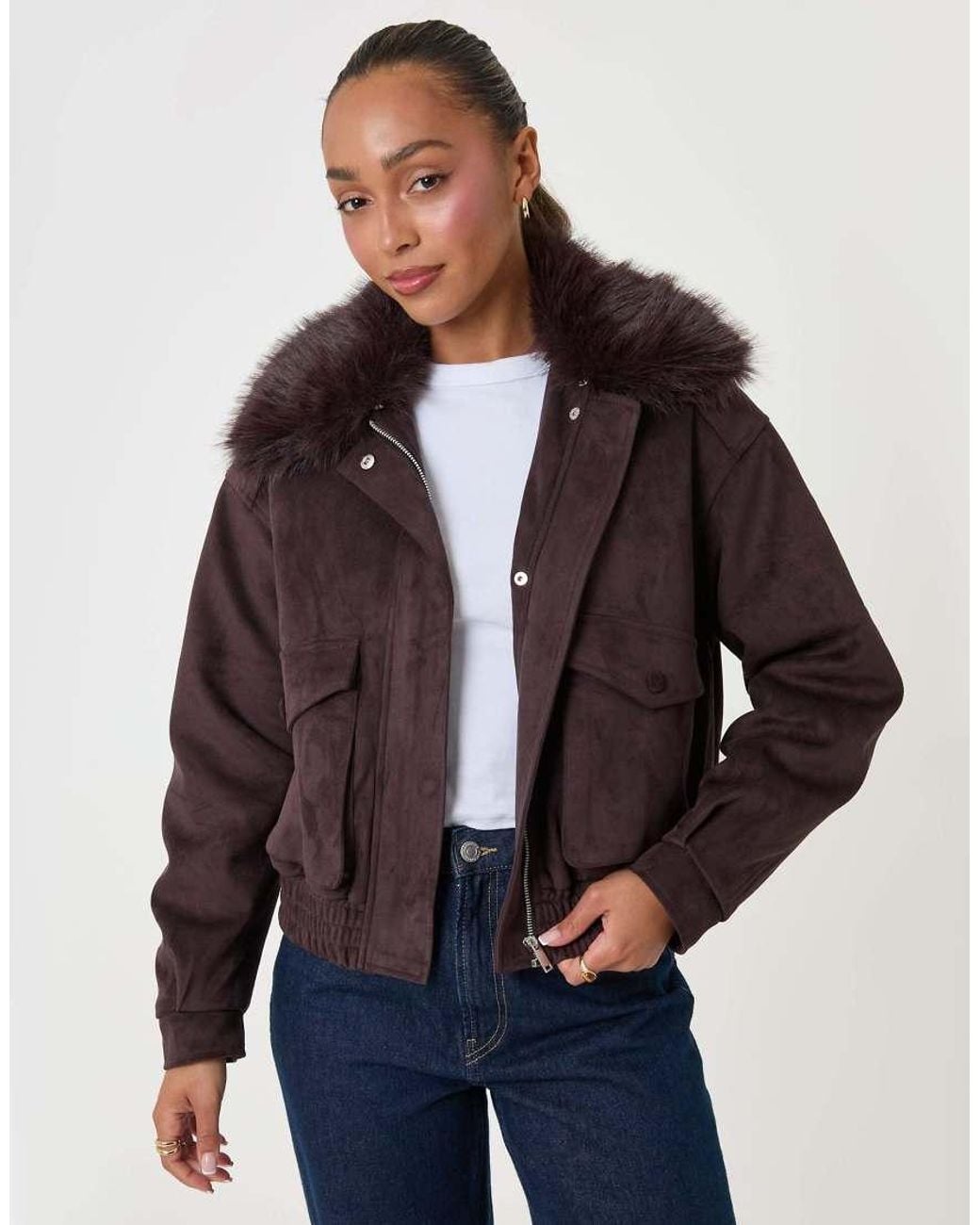 Threadbare Blue Faux Suede Fur Collared Jacket