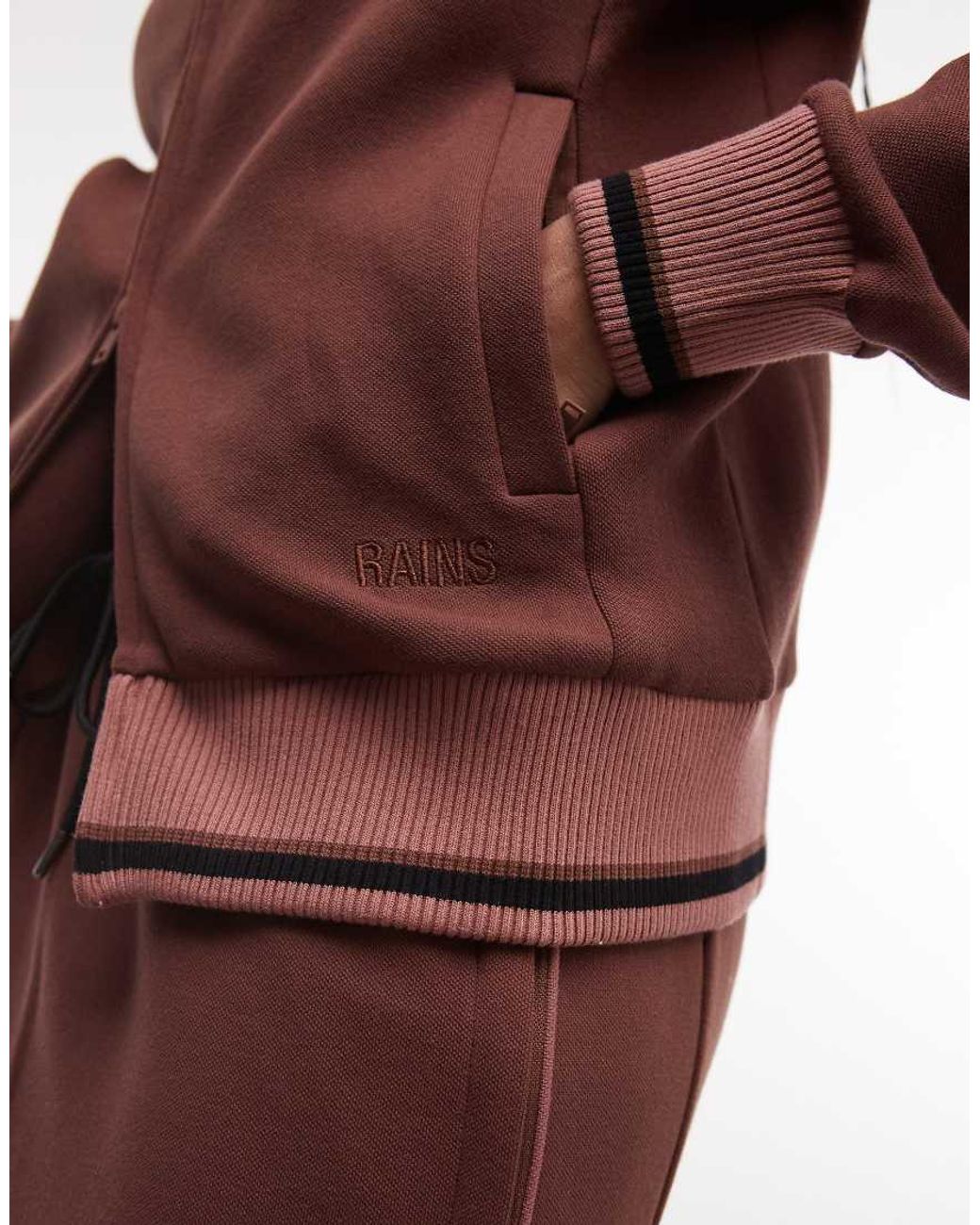 Rains Red 41040 Downtime Co-ord Knitted Logo Double Zip Track Top