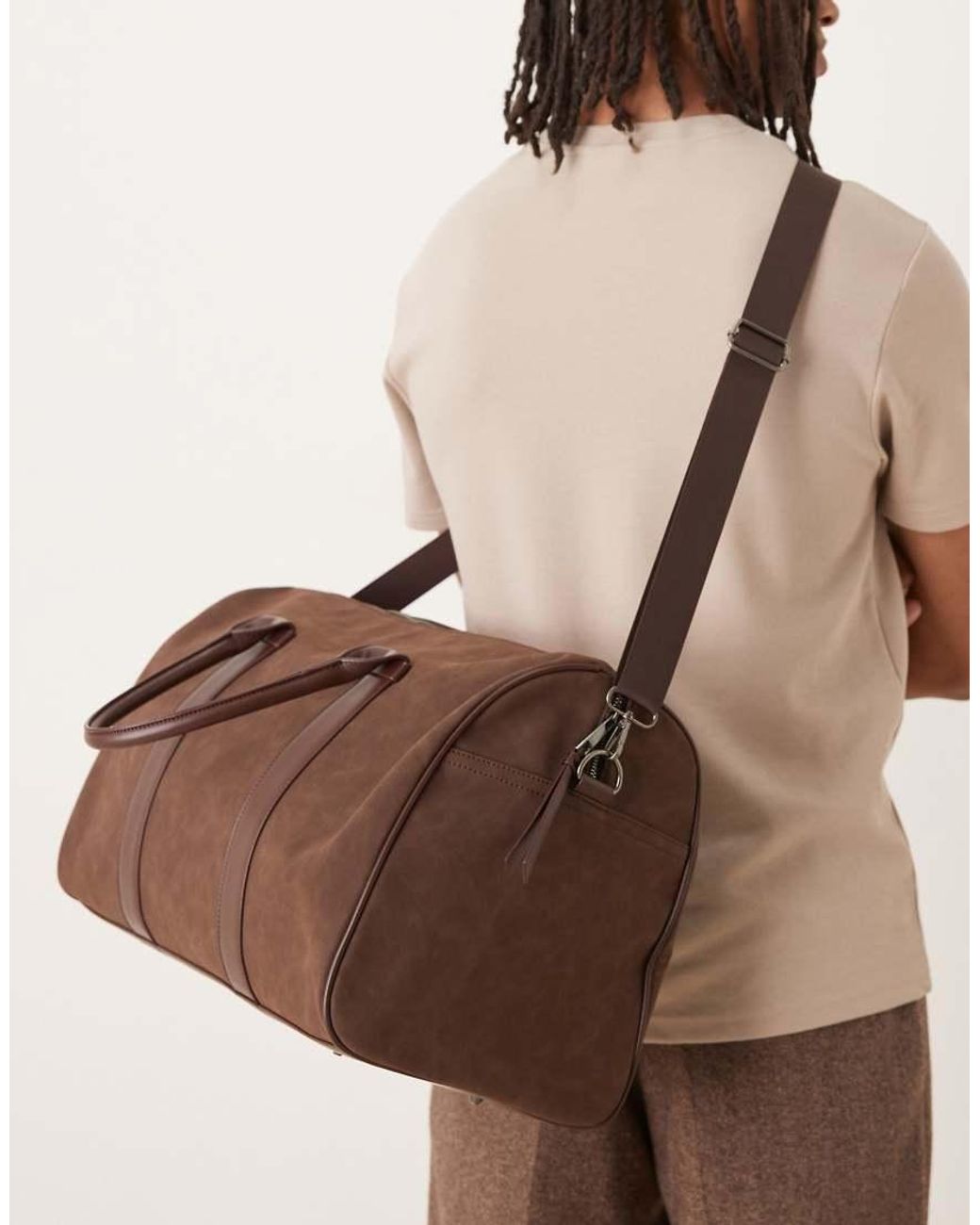 ASOS Brown Faux Suede Holdall Bag for men