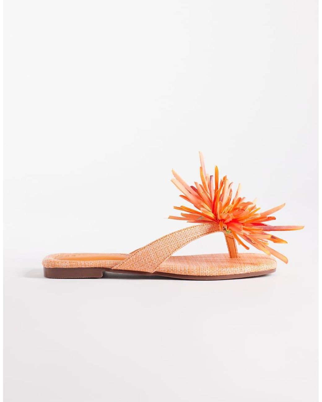 South Beach Orange Thongs With Flower Detail