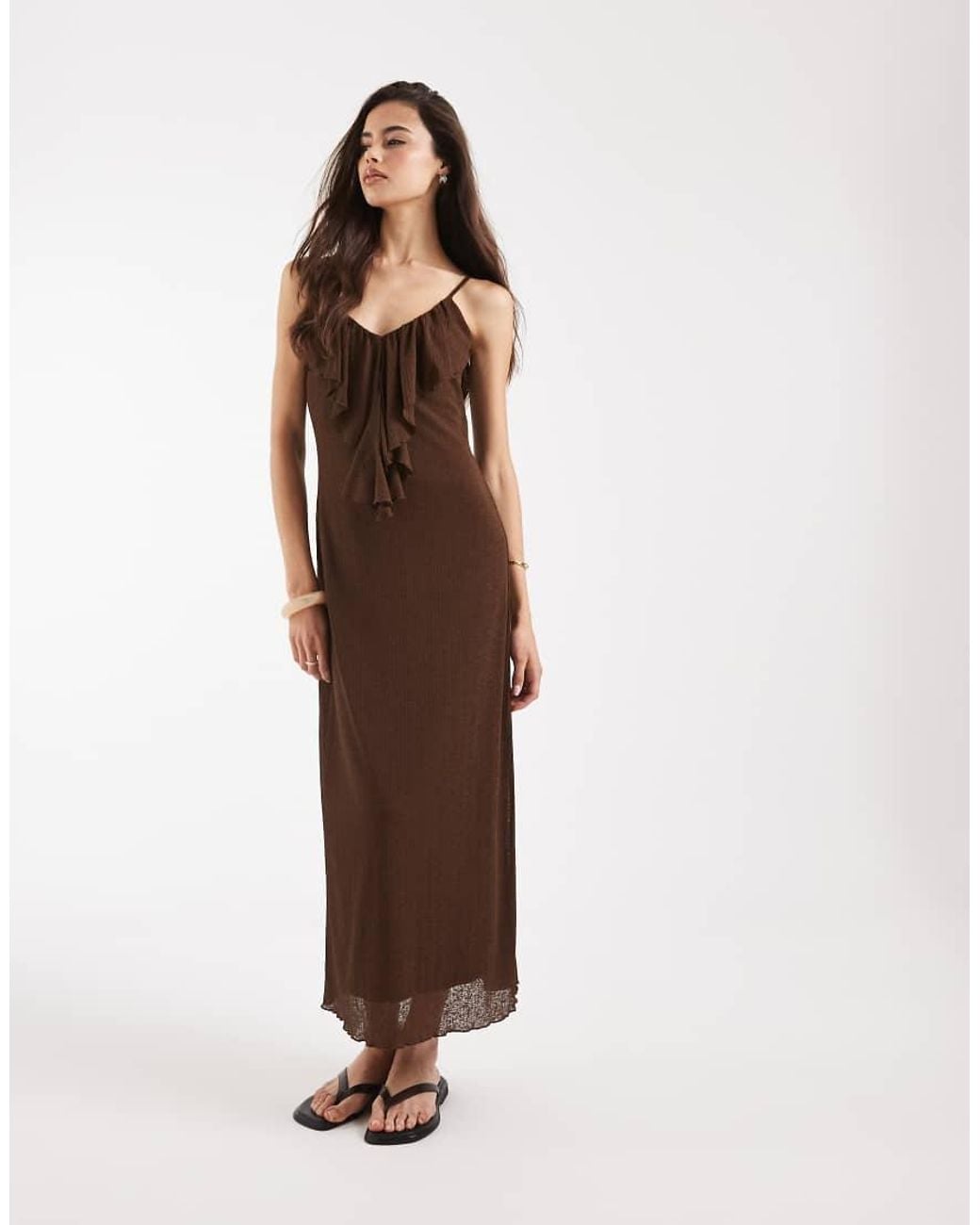 Vero Moda Brown Frill Trim Cami Midaxi Dress