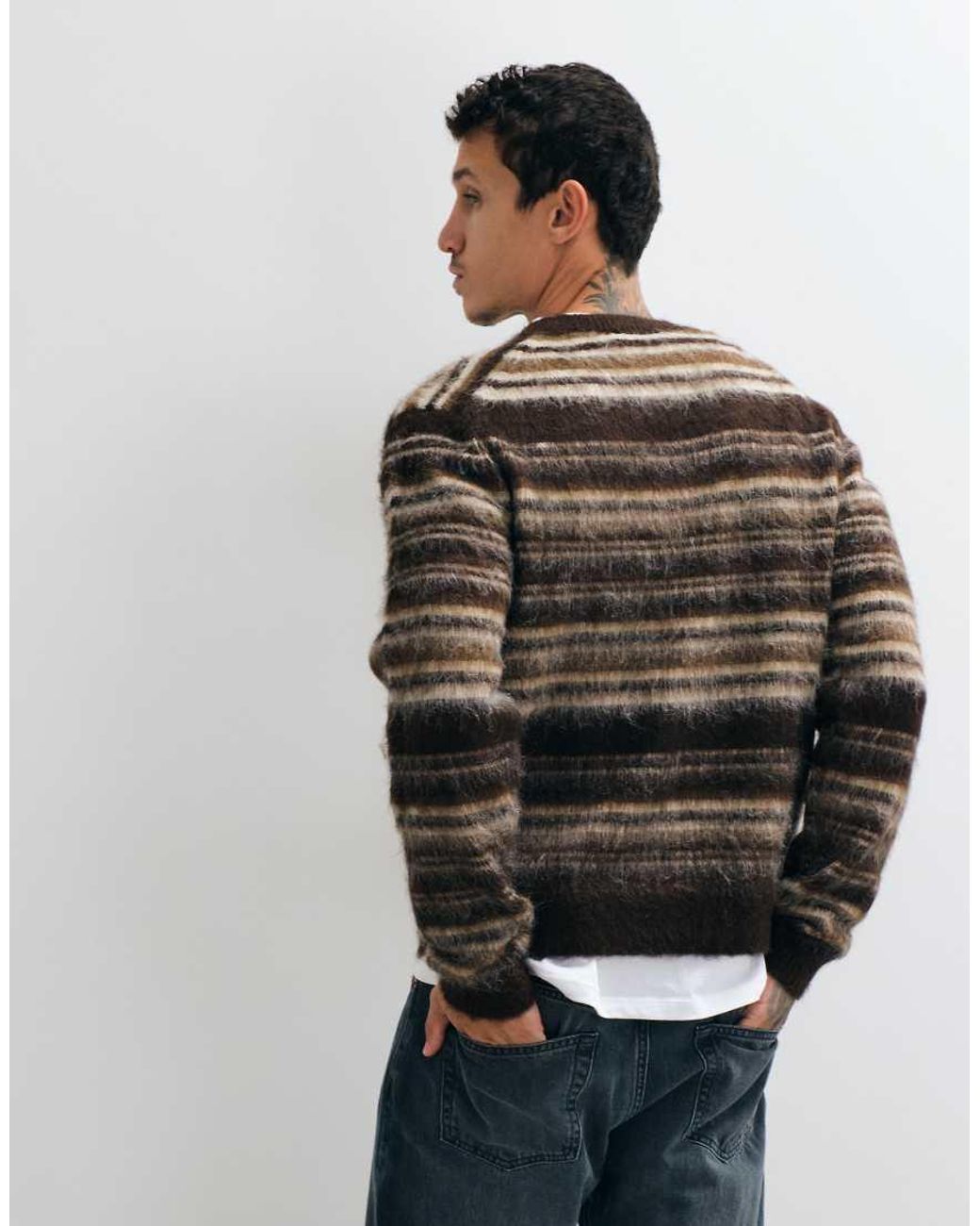 Only & Sons Brown Relaxed Fit Crew Neck Fluffy Knit Sweater for men