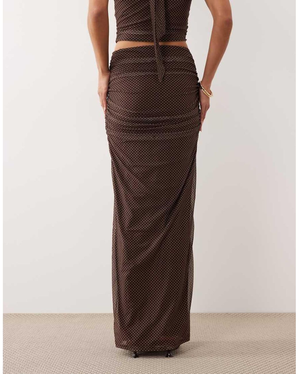 The Frolic White Exclusive Mesh Overlay Ruched Front Detail Maxi Skirt Co-ord