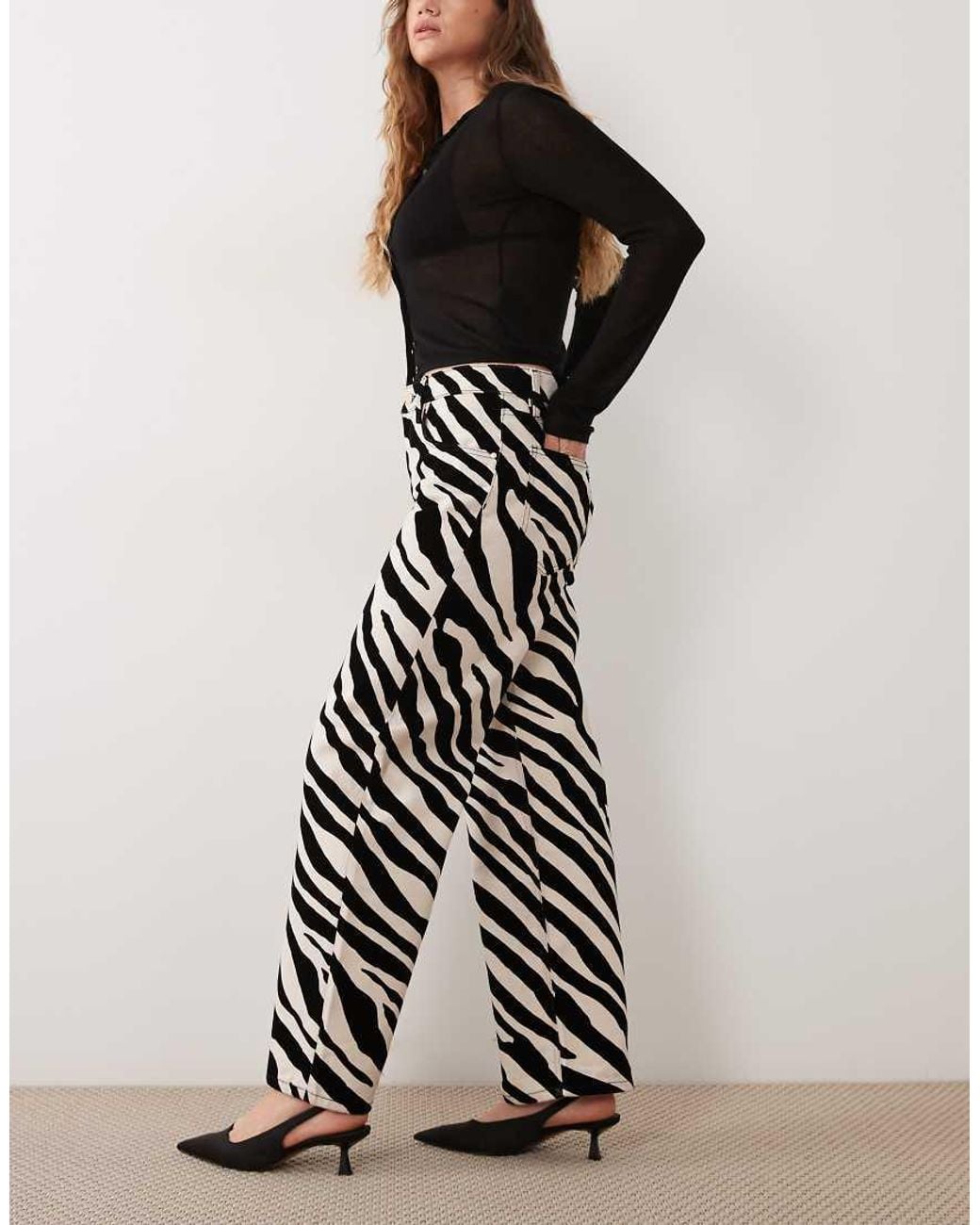 Mango Rechte Jeans Met Zebraprint in het White