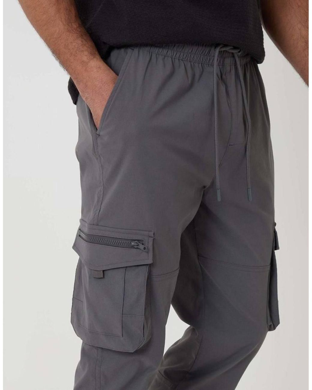 Threadbare Blue Slim Fit Stretch Cargo Trousers for men
