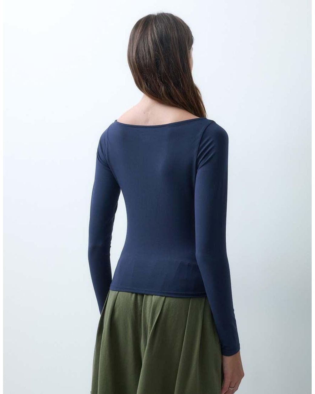 Hollister Blue Long Sleeve Seamless Scoop Neck Top