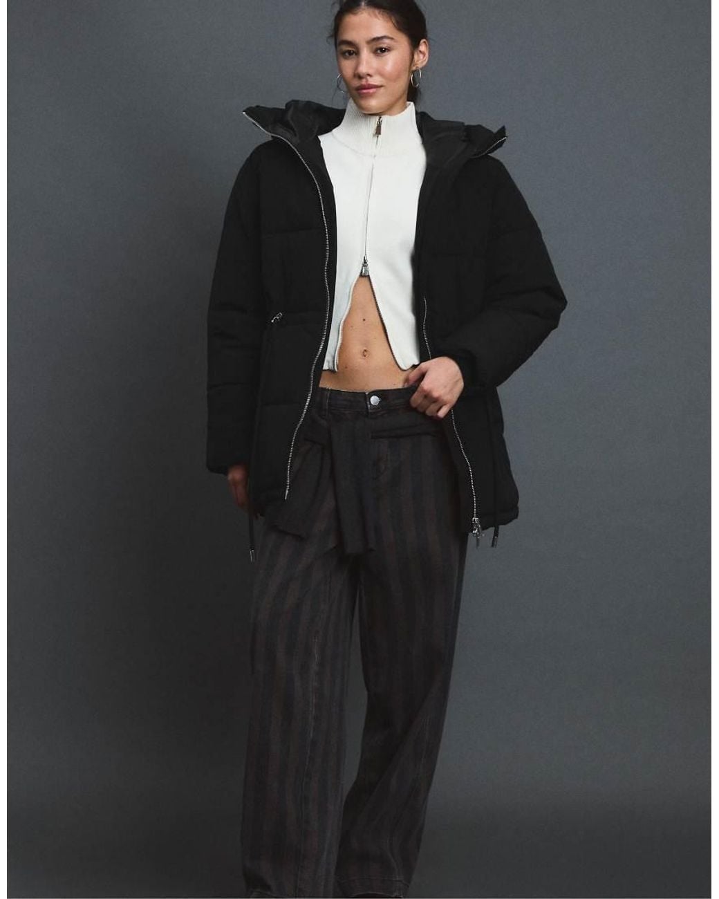 Stradivarius Black Mid-Length Padded Coat