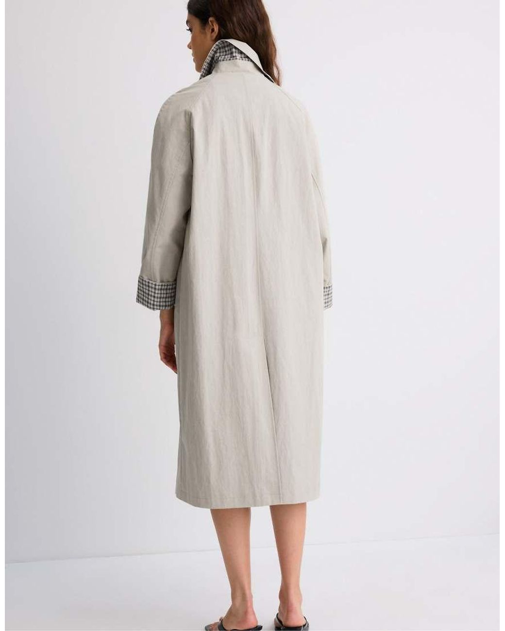Stradivarius Black Check-lined Long Trench Coat