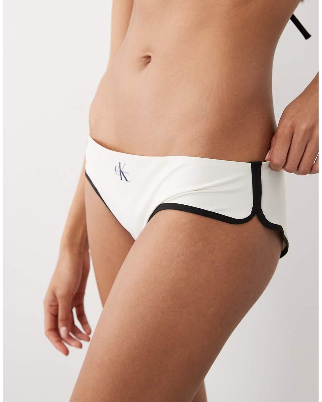 Calvin Klein White Logo Hipster Contrast Bikini Bottoms