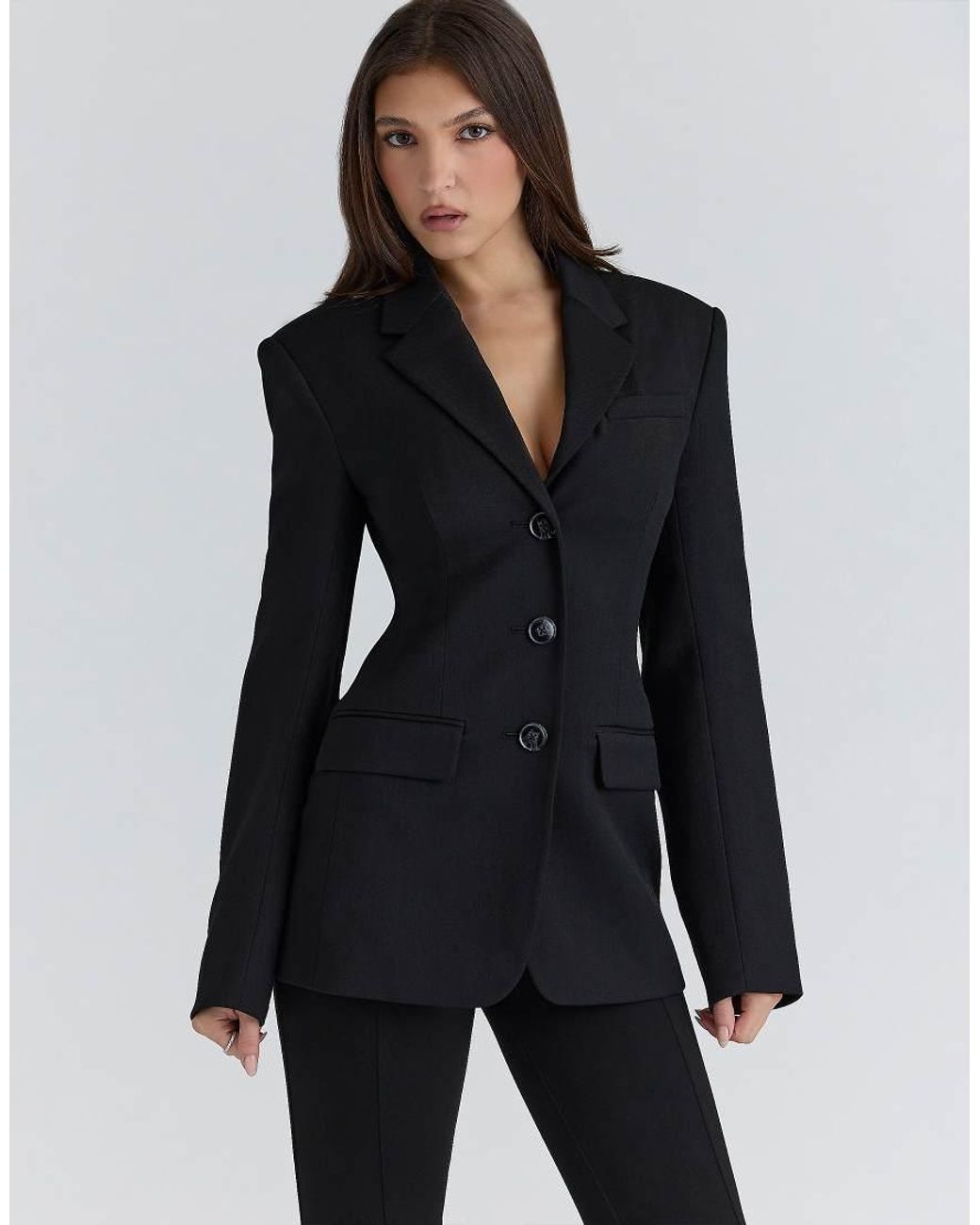 House Of Cb Black Luella Crepe Hourglass Blazer Jacket
