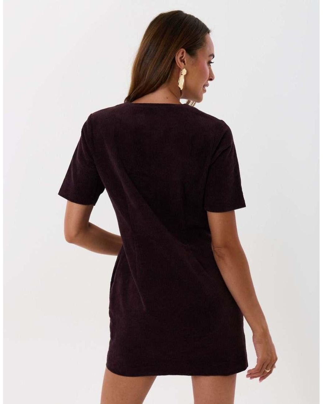 Threadbare Purple Corduroy Button Down Mini Dress