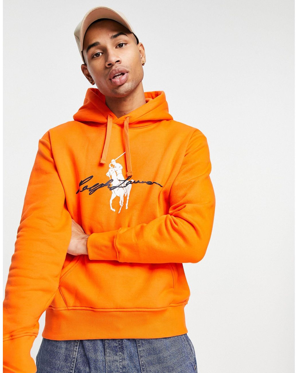 Polo Ralph Lauren Script Player Logo Front Hoodie in Orange for Men | Lyst  Australia