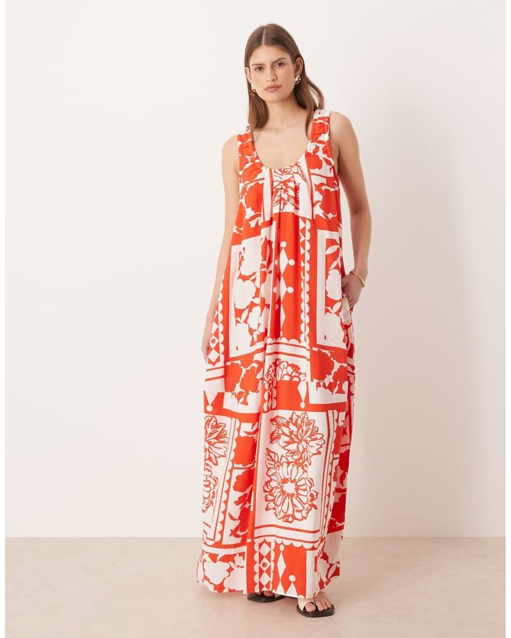ASOS Red Scoop Ruched Neck Maxi Sundress