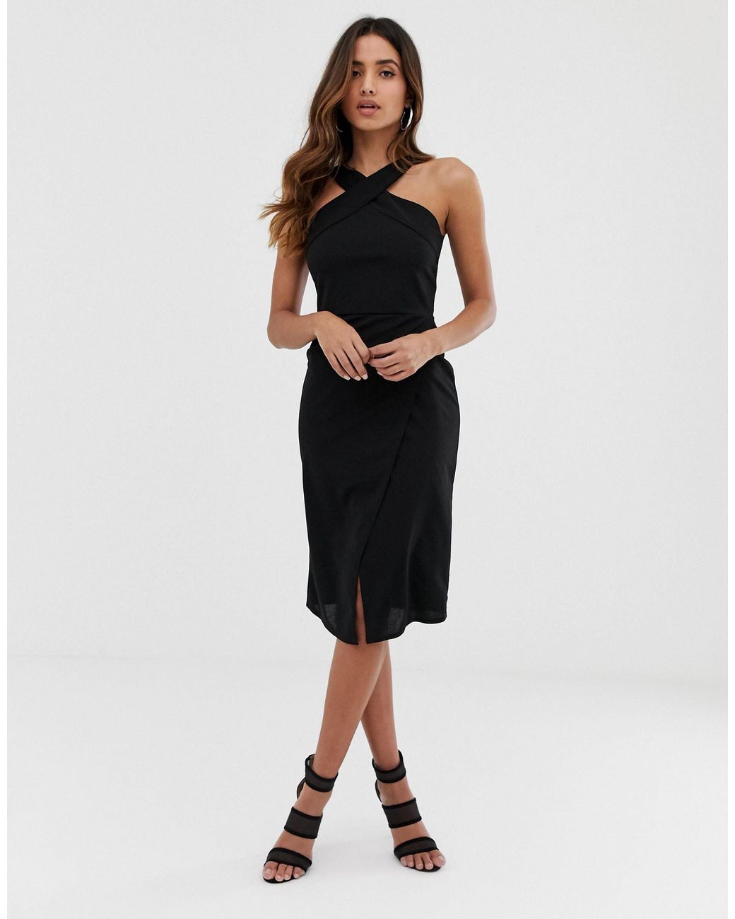 Vestido ajustado con cuello halter en negro AX Paris de color Negro | Lyst