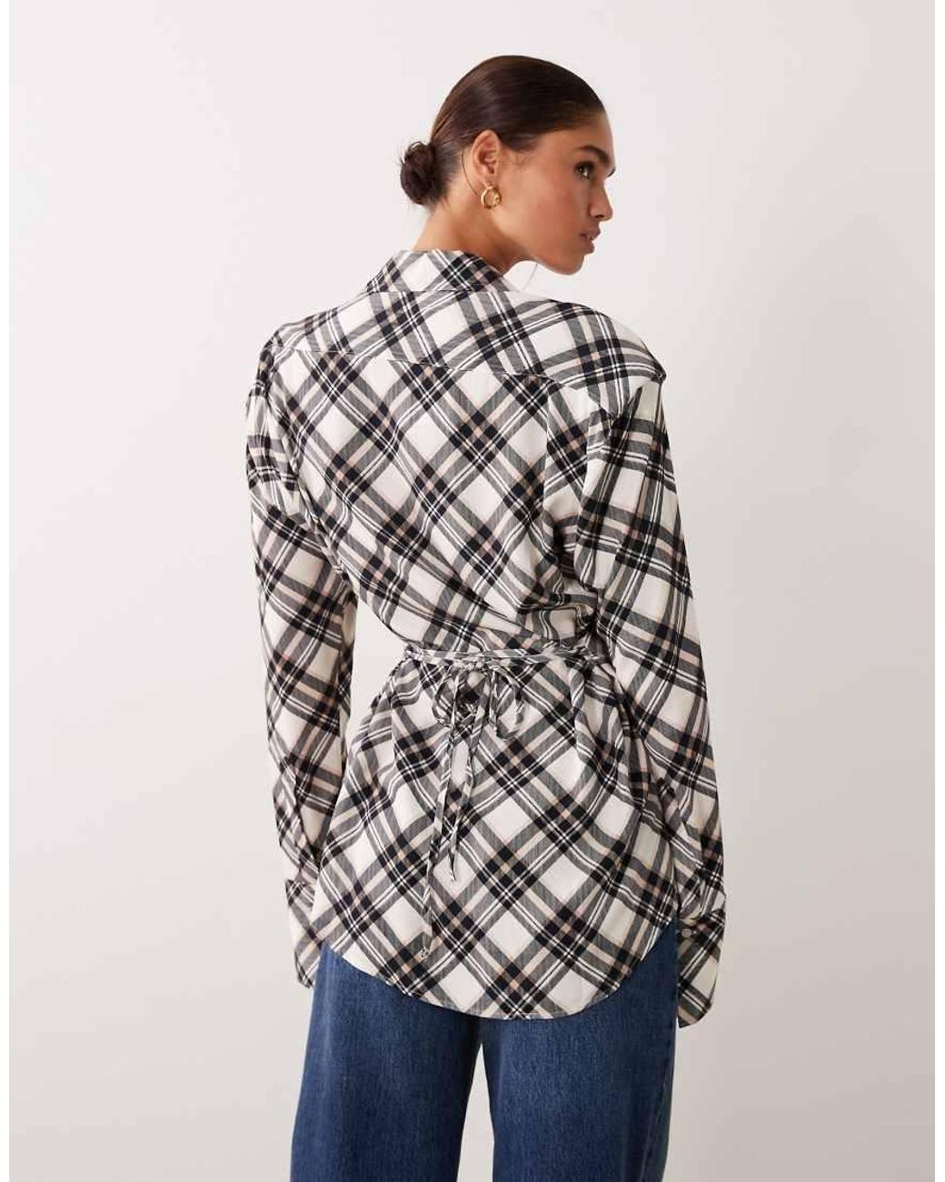 ASOS White Cinched Shoulder Pads Tie Back Shirt