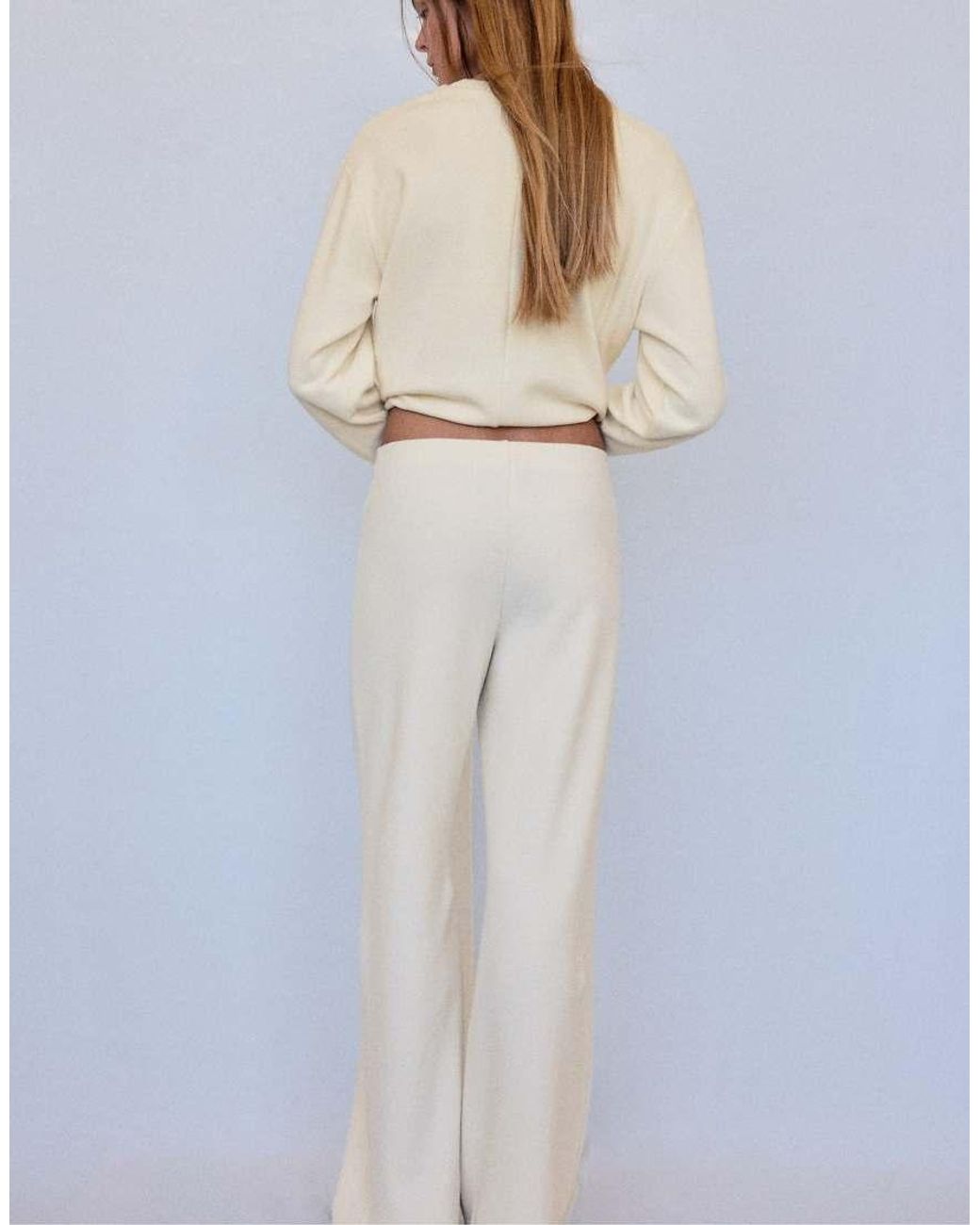 Stradivarius White Tall Knit Trousers With Seam Detail