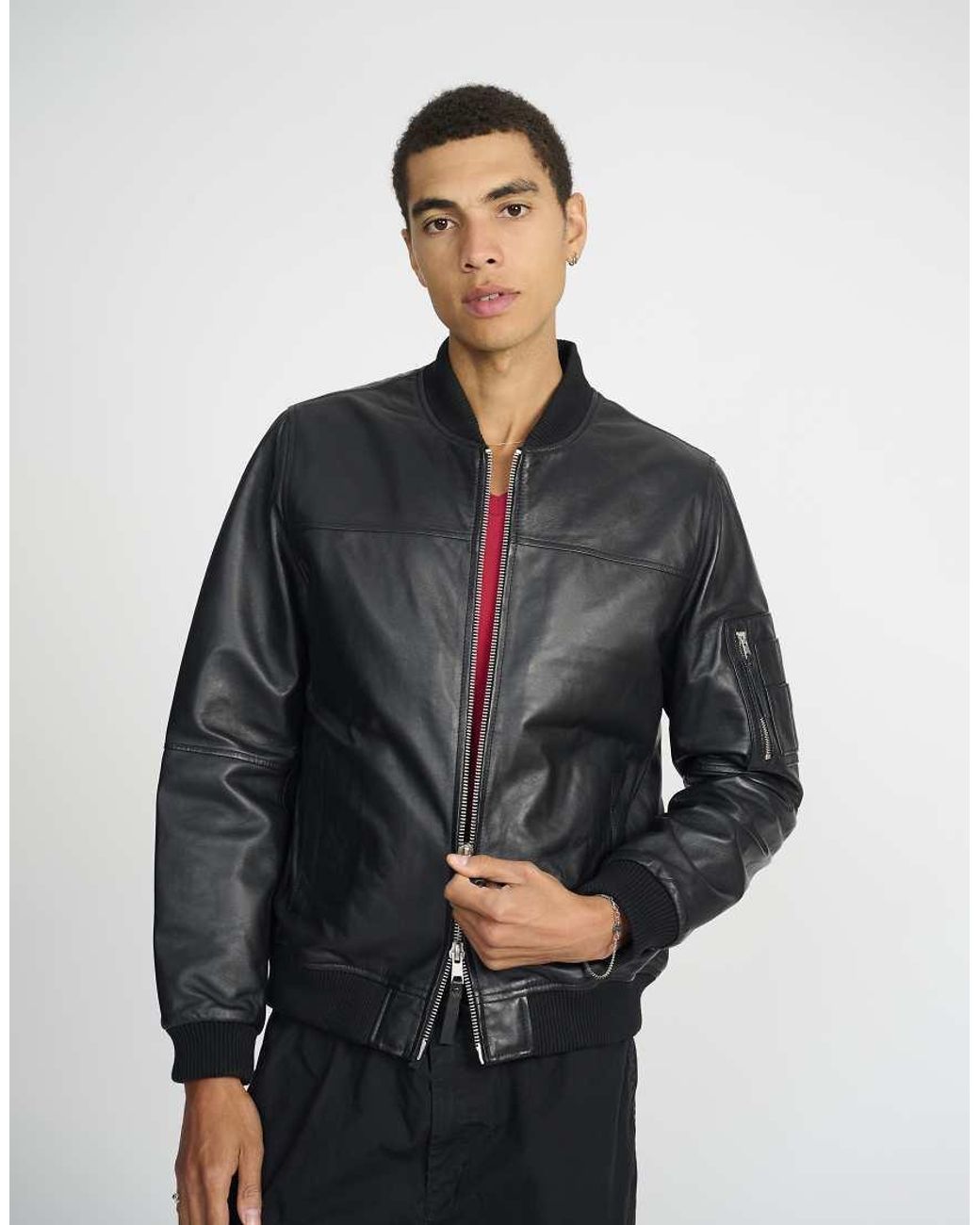 Bolongaro Trevor Black Real Leather Ma1 Max Bomber for men