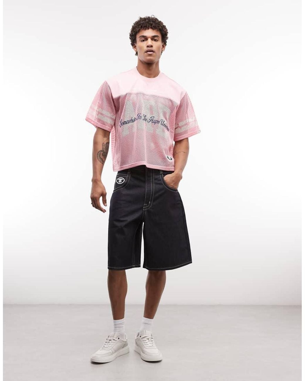 Aape By A Bathing Ape Pink Aape By A Bathing Ape Loose Fit Denim Jorts for men